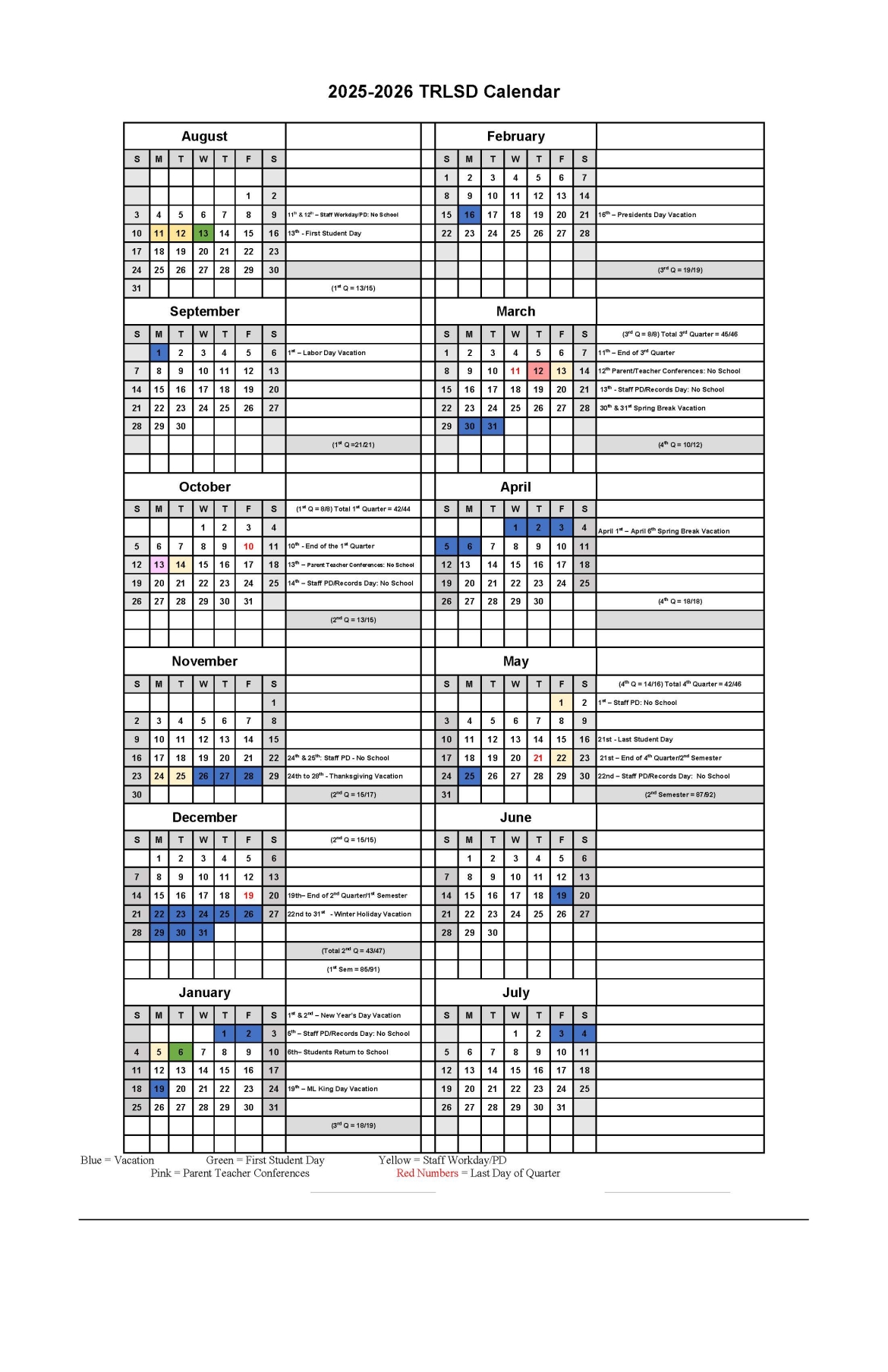 2025-2026 School Calendar